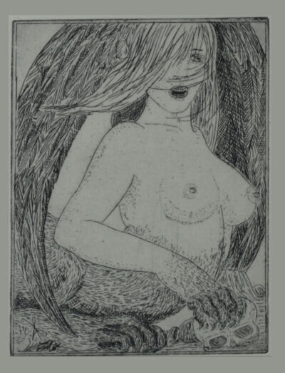 geflügelte Sphinx mit Totenschädel